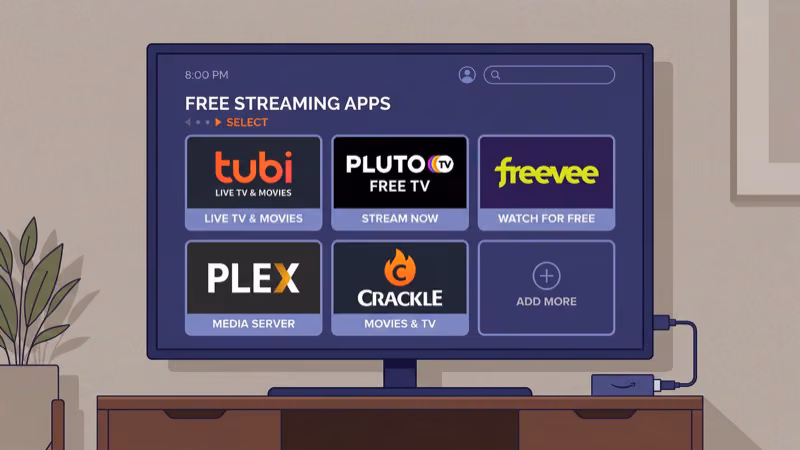 FAST app lineup including Tubi Pluto TV and Freevee on Firestick