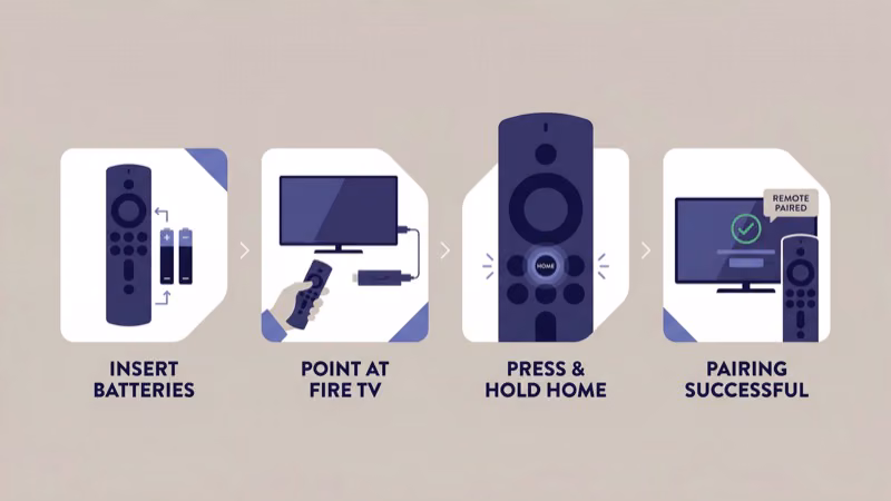 Fire TV Stick remote pairing screen with LED flashing during Bluetooth setup