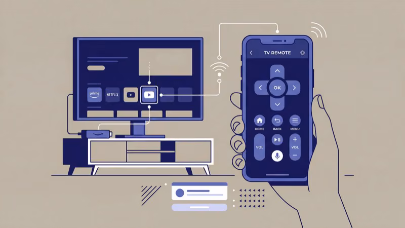 Fire TV phone app used as virtual remote control on smartphone screen