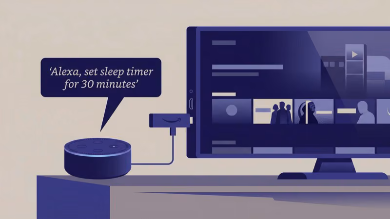 Amazon Echo device next to Fire TV Stick showing Alexa voice control integration setup