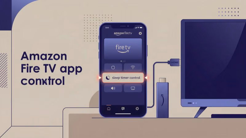 Smartphone running Fire TV app displaying remote control and sleep timer options