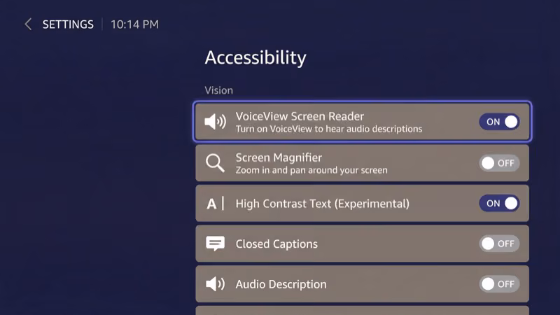 Fire TV Stick Settings menu showing Accessibility and Text Banner options for permanent fix