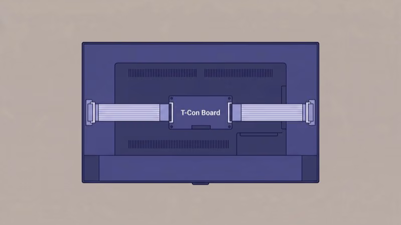 TCL TV ribbon cable connections between T-Con board and display panel