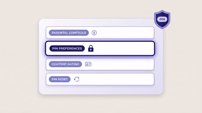 Roku PIN Preferences page with parental controls content restriction level options visible