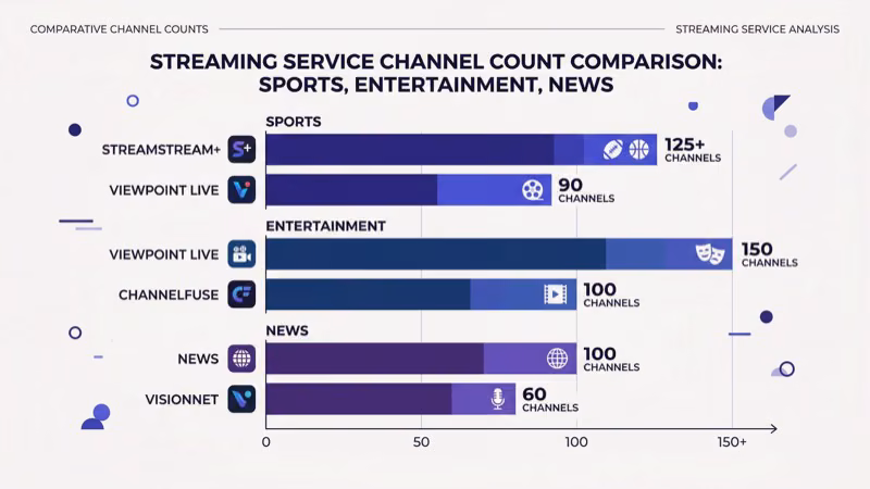 Side by side channel lineup comparison chart for top fuboTV streaming alternatives