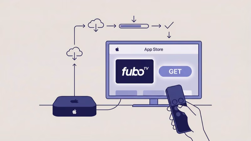 fuboTV app download screen in Apple TV App Store interface