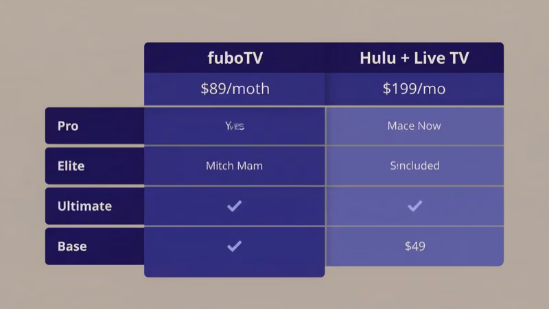 fuboTV and Hulu Live TV pricing plans compared side by side with feature breakdown