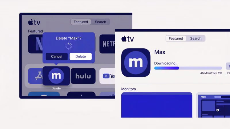 Deleting and reinstalling the Max app on Apple TV to fix crashes