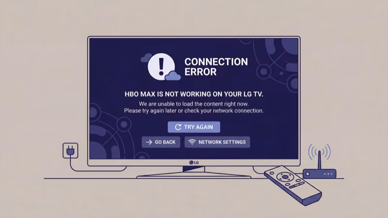Max app error screen displaying on LG Smart TV webOS interface