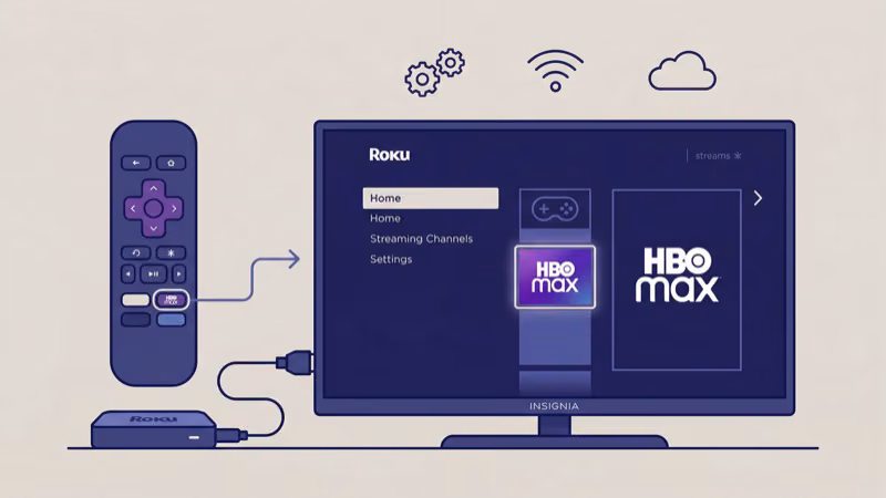 Max app being added through Roku Channel Store on Insignia Roku TV