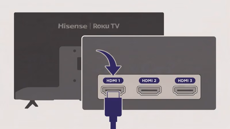 HDMI cable being inspected for bent pins and reconnected to Hisense TV port
