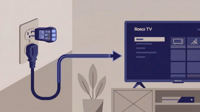 Checking Hisense Roku TV power cord connection to wall outlet
