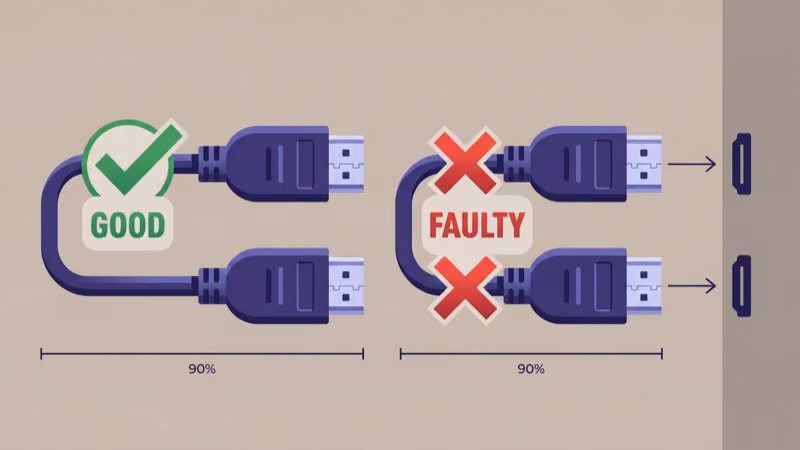 HDMI cable testing with good and bad cable comparison on TV ports