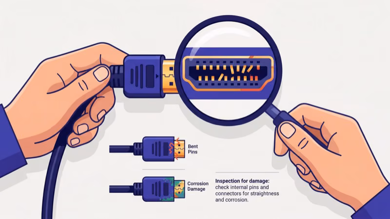 HDMI cable being firmly reseated into Hisense TV rear port during troubleshooting