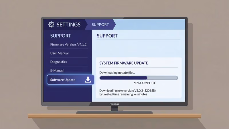 Hisense Google TV firmware update menu under Settings System About