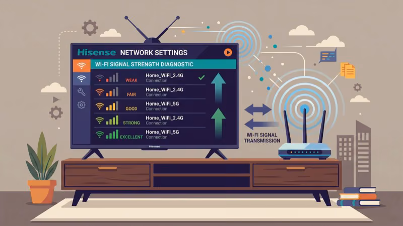 Hisense TV network settings menu showing Wi-Fi signal strength bars