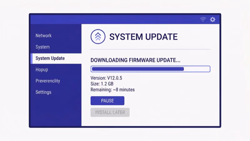 Hisense VIDAA TV settings screen showing System Update menu with Check Firmware Upgrade option