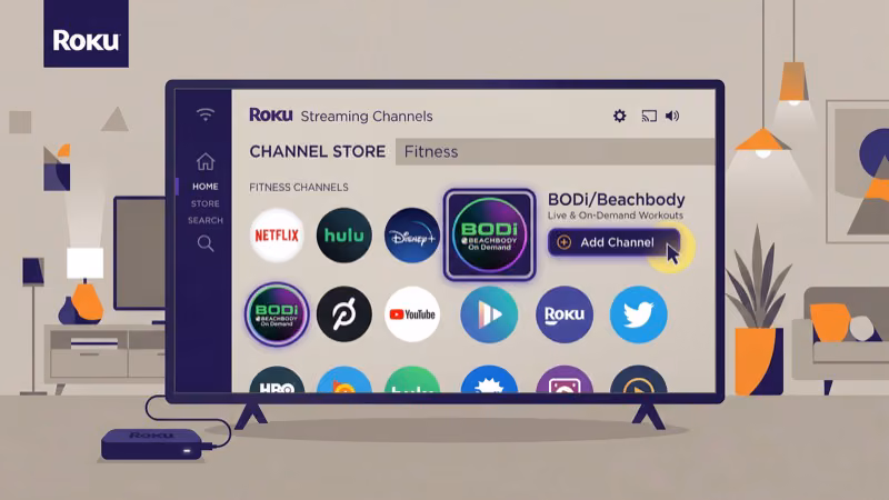 Setting up the BODi channel on a Roku device through Search Channels