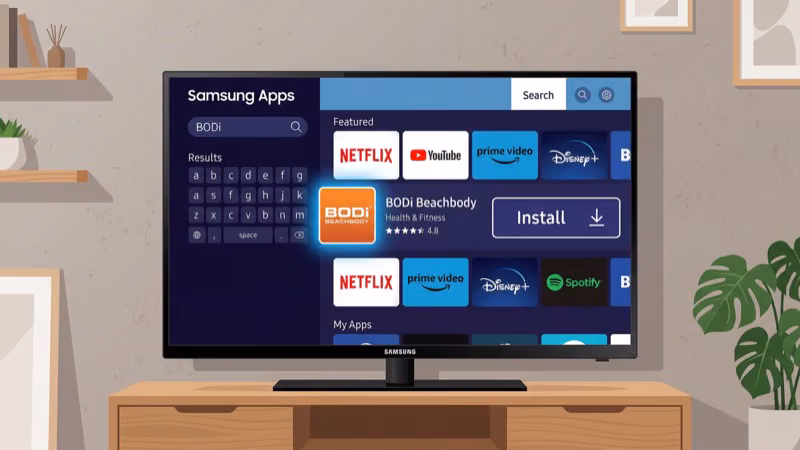 Installing the BODi app on a Samsung smart TV through the Apps section