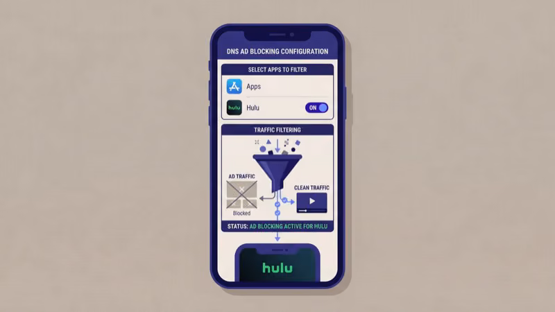Brave browser on Android phone blocking Hulu ads using built-in content filtering