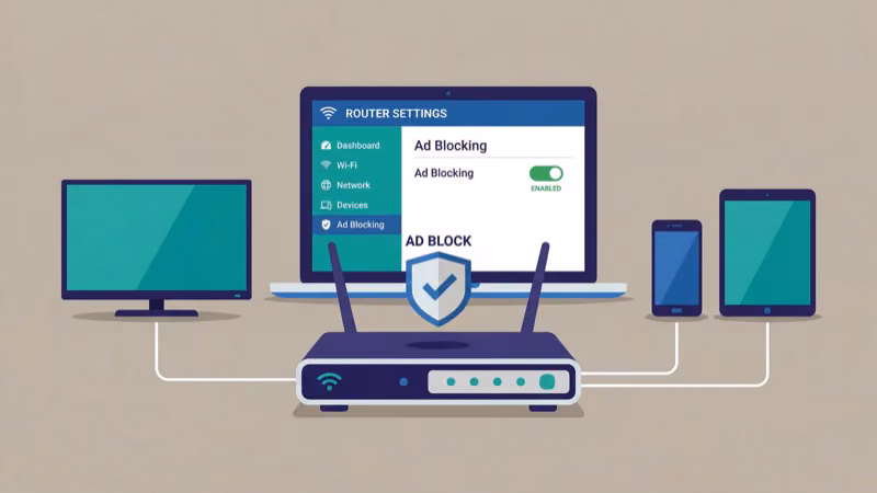 Home router admin panel showing web filtering settings to block Hulu ad domains