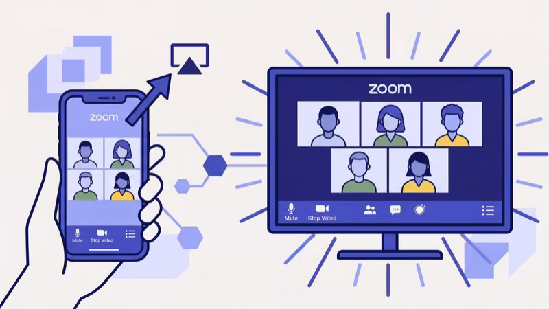 iPhone Control Center showing AirPlay screen mirroring button connecting to smart TV
