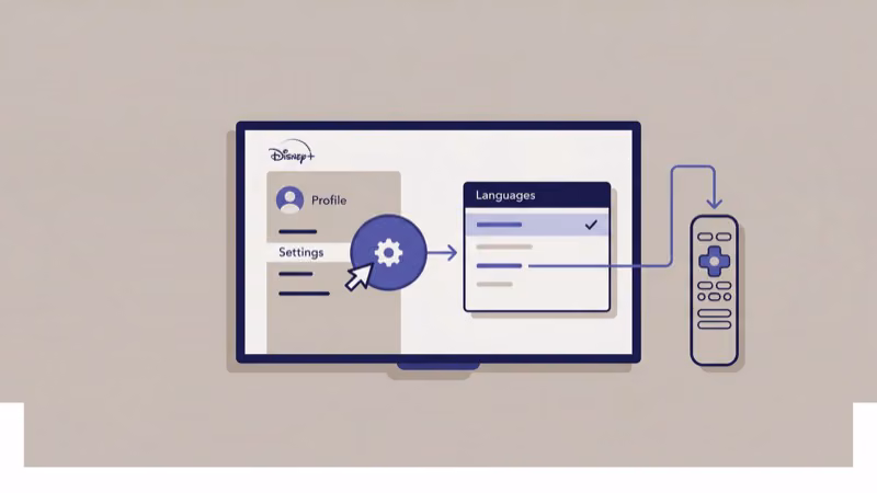 Roku overlay menu showing Disney Plus audio language selection options