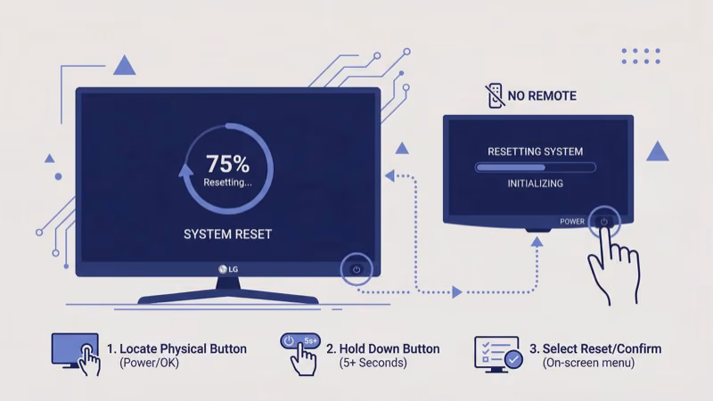 LG TV joystick button location on panel used for factory reset without remote