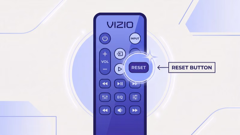 Vizio remote control pointing at sound bar to navigate the factory reset menu