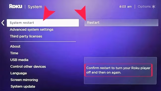 Restart using the TV Home Menu Settings