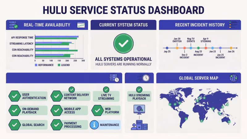 Downdetector Hulu status page showing outage spike graph and user reports