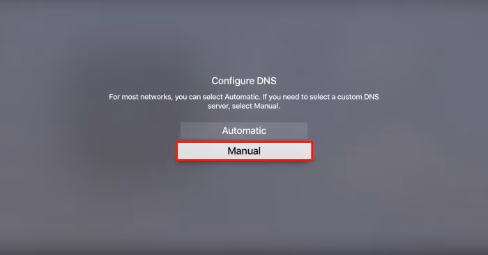 Select "Manual" and enter the following DNS addresses