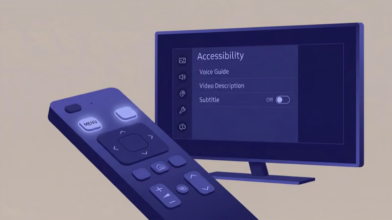 Samsung TV remote and Hulu settings overlay for enabling captions on smart TV