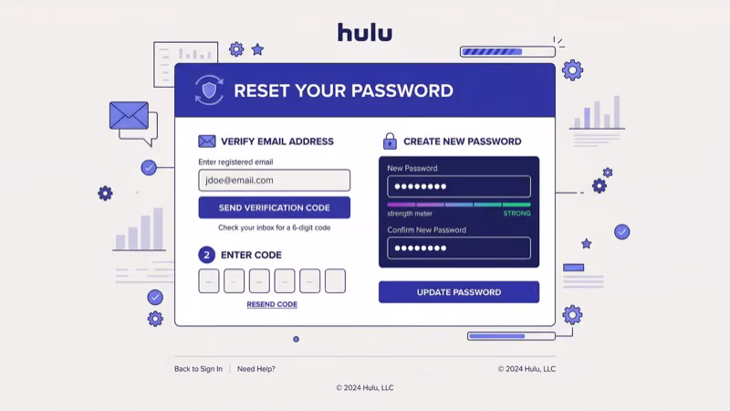 Hulu password reset page on a browser to unlock a blocked login