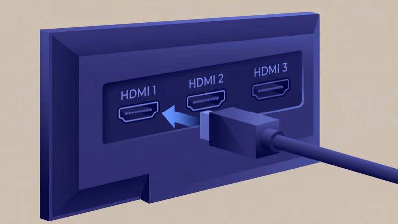 HDMI cable being firmly reseated into the back panel port of a television