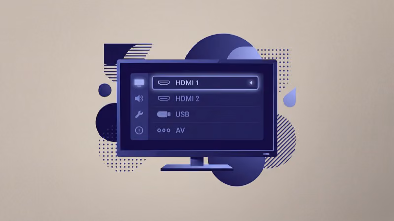 Hyundai TV on-screen input source menu displaying HDMI and AV options for selection