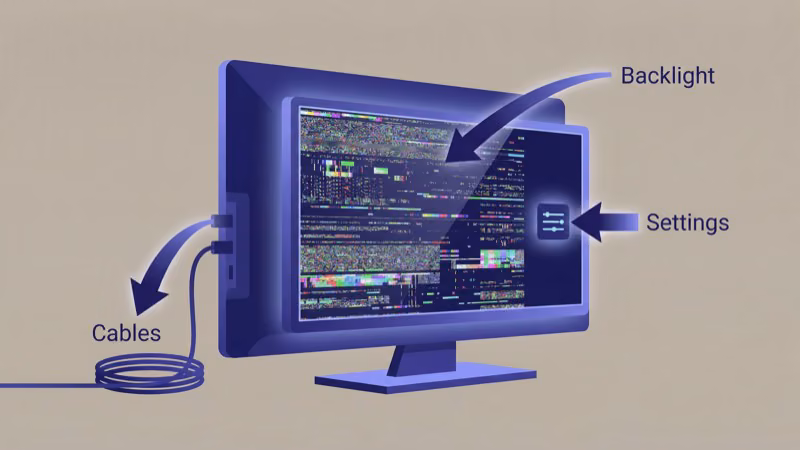 Insignia TV screen showing different flicker patterns used to diagnose the root cause