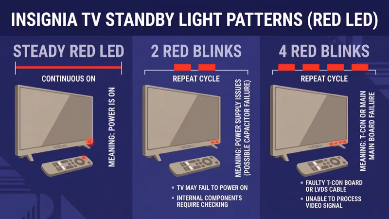 Insignia TV red standby light blinking error code pattern diagnostic guide