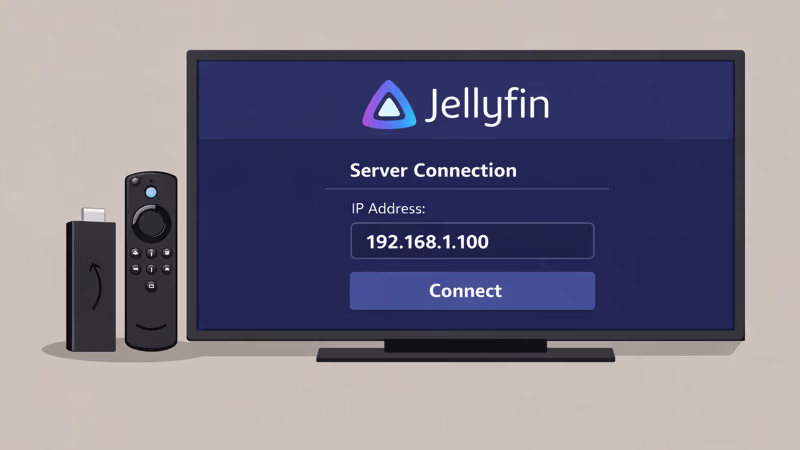 Jellyfin server connection screen showing IP address and port entry fields