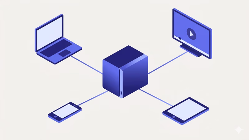 Home media server connected to smart TV laptop tablet and smartphone