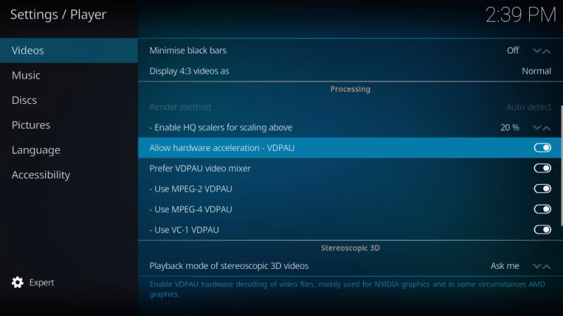 Kodi Allow Hardware Acceleration