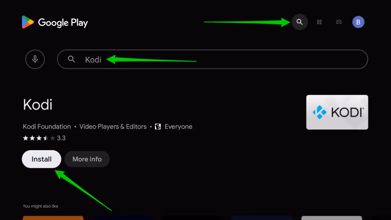 Google Play Store Install Kodi