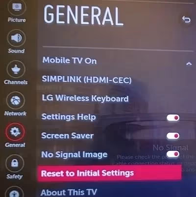 Reset To Initial Settings