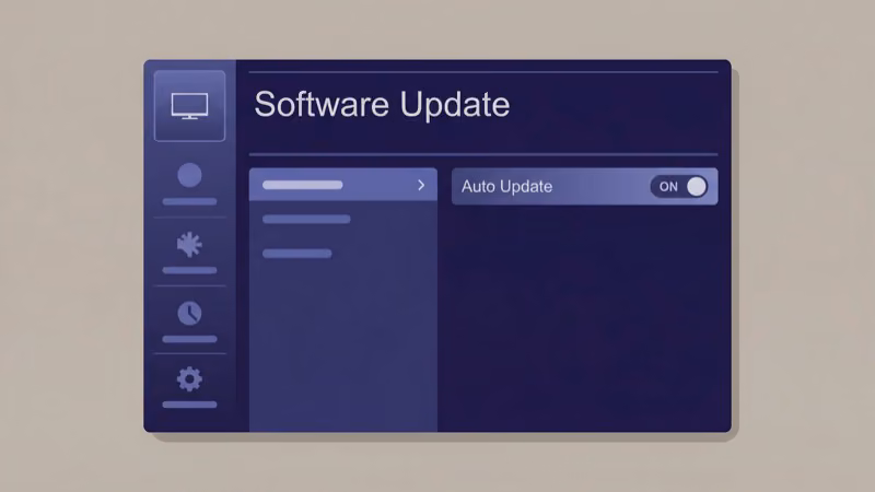 LG TV Settings menu showing Software Update and Auto Update toggle enabled
