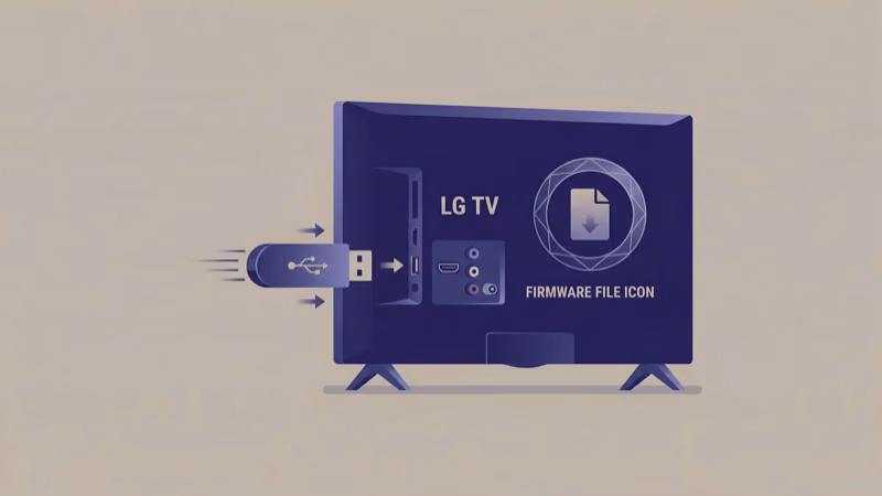 USB drive formatted FAT32 with LG_DTV folder containing firmware BIN file