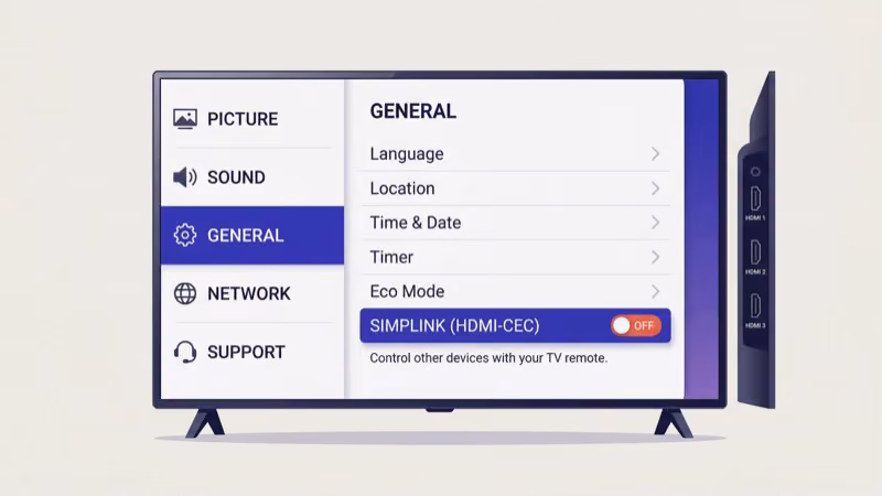 LG TV SimpLink HDMI-CEC toggle switched off in Device Connection Settings menu