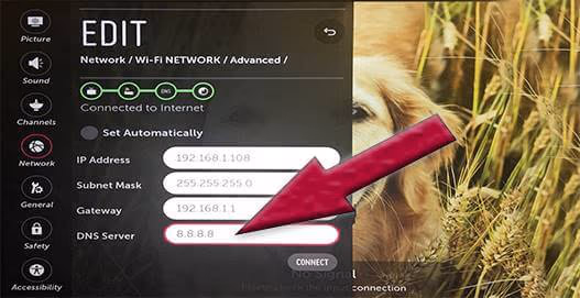 Modify DNS settings to fix LG TV Not Connecting to WiFi