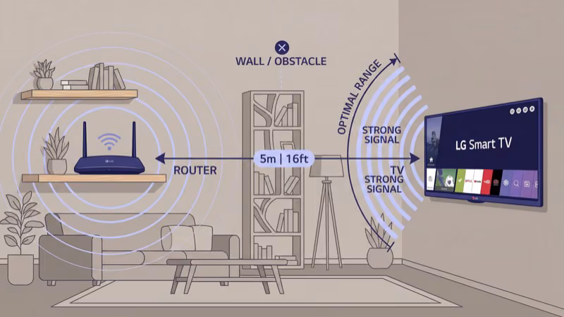 Optimal Wi-Fi router placement with signal path to LG TV