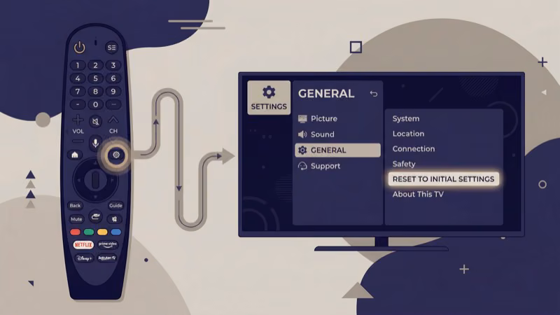 LG remote mute button pressed three times to trigger A/V reset on webOS TV