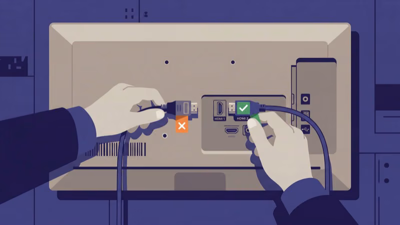 Swapping HDMI cable between TV ports to diagnose audio connection failures